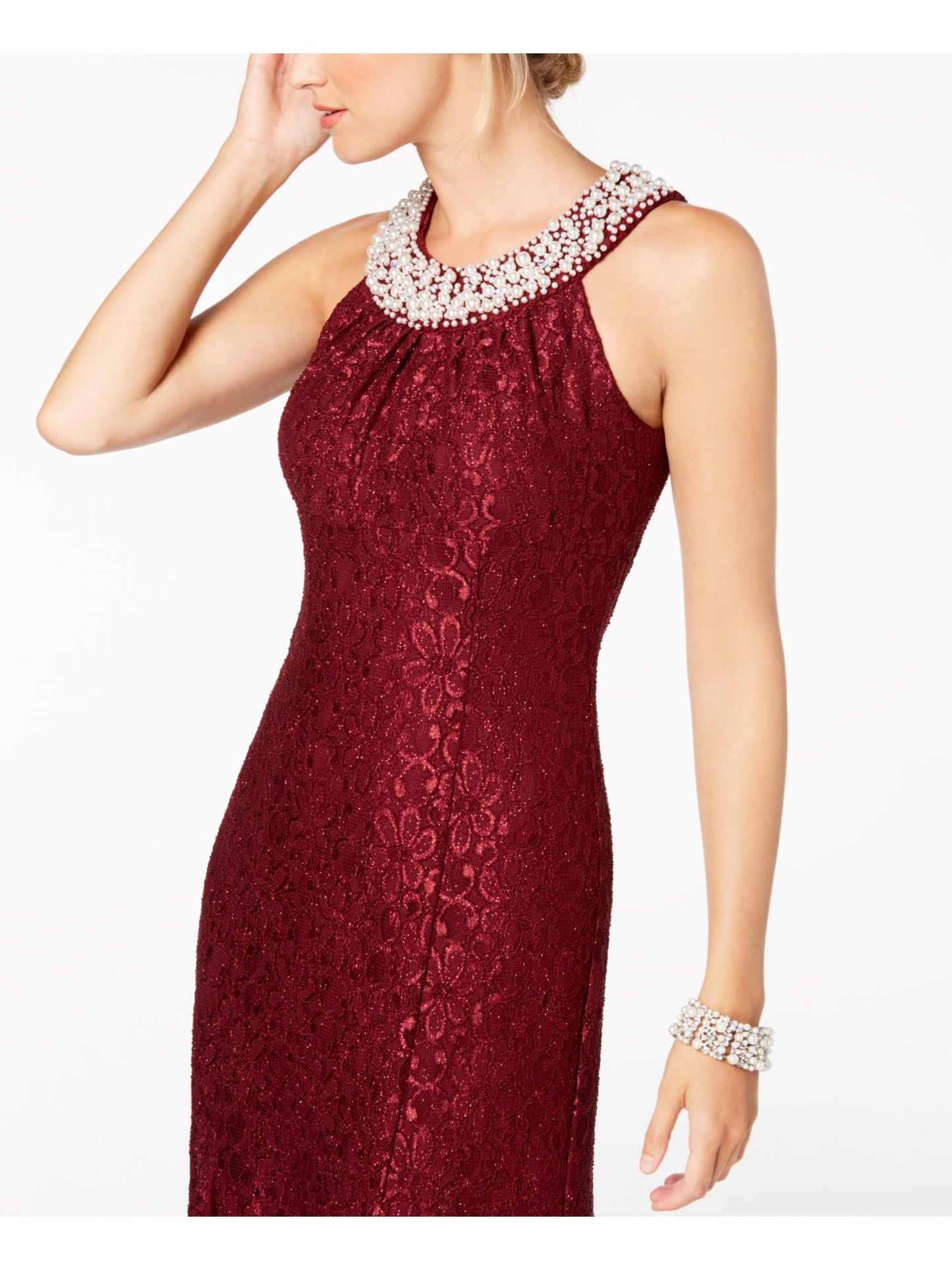 Vestido de noite feminino R &amp; M Richards com detalhes em renda, cor Winestone, tamanho 8