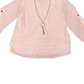 JM Collection Blusa feminina com mangas dobradas e colar rosa tamanho grande