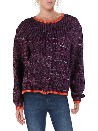 Cardigan feminino Free People com acabamento em contrastes mesclado, roxo, tamanho grande
