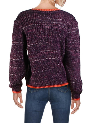 Cardigan feminino Free People com acabamento em contrastes mesclado, roxo, tamanho grande