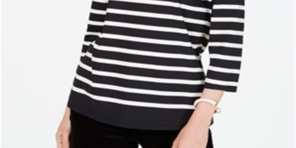 Blusa feminina listrada com estampa floral Charter Club, preta e amarela, tamanho pequeno G