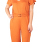 Macacão feminino com cinto da coleção NY, cor âmbar, laranja, tamanho pequeno, tamanho XL