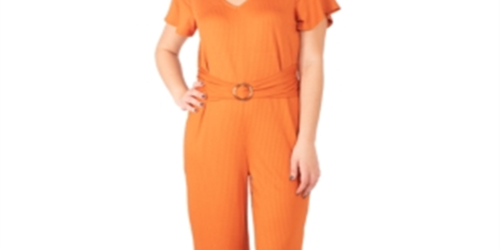 Macacão feminino com cinto da coleção NY, cor âmbar, laranja, tamanho pequeno, tamanho XL