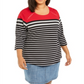 Karen Scott Blusa Listrada Feminina Plus Size Vermelha Tamanho 0X