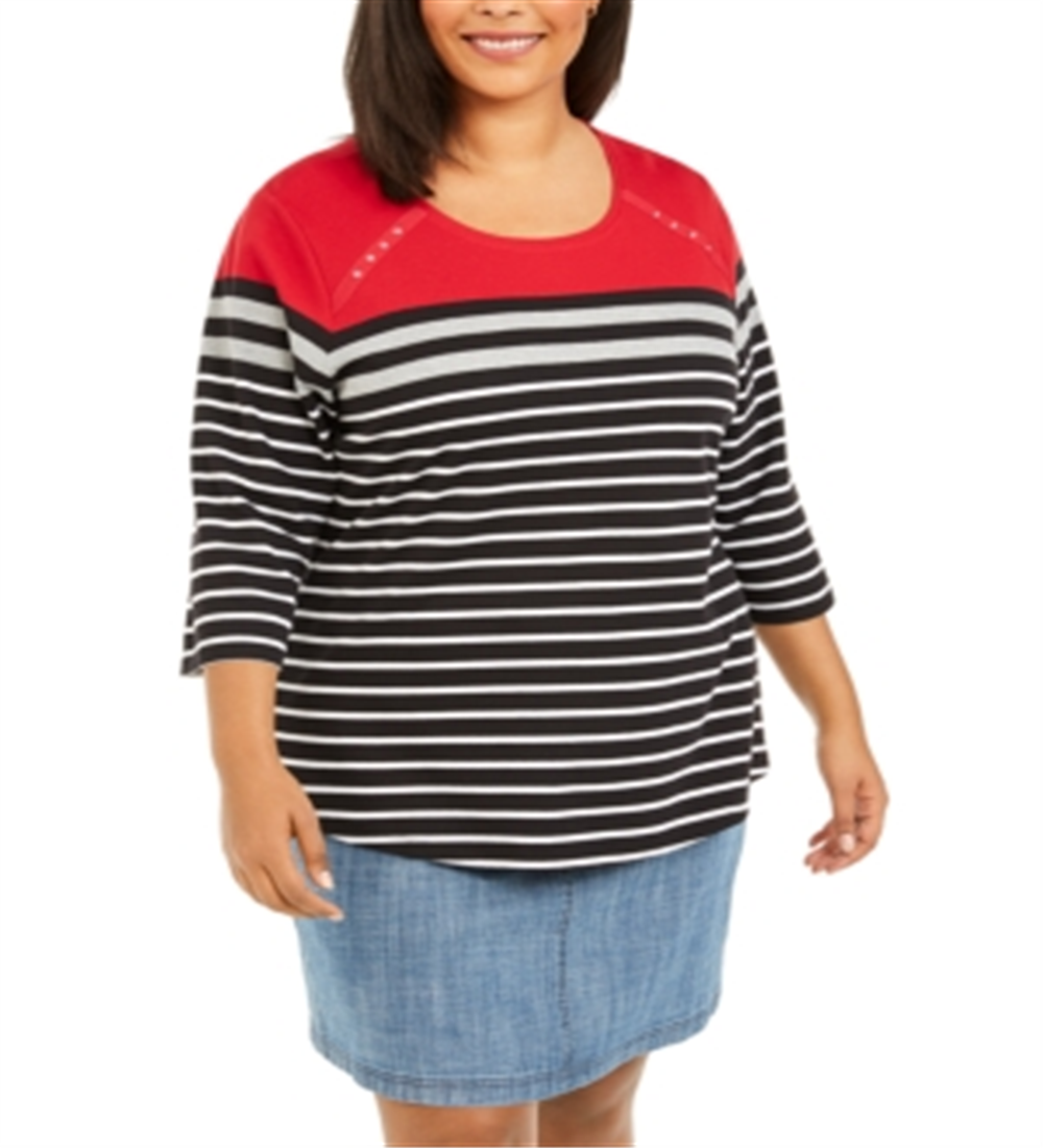 Karen Scott Blusa Listrada Feminina Plus Size Vermelha Tamanho 0X