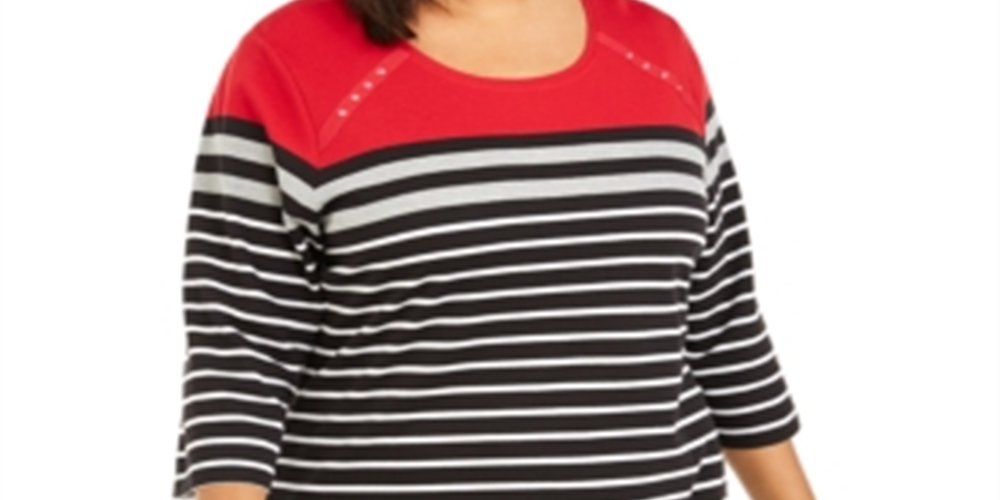Karen Scott Blusa Listrada Feminina Plus Size Vermelha Tamanho 0X