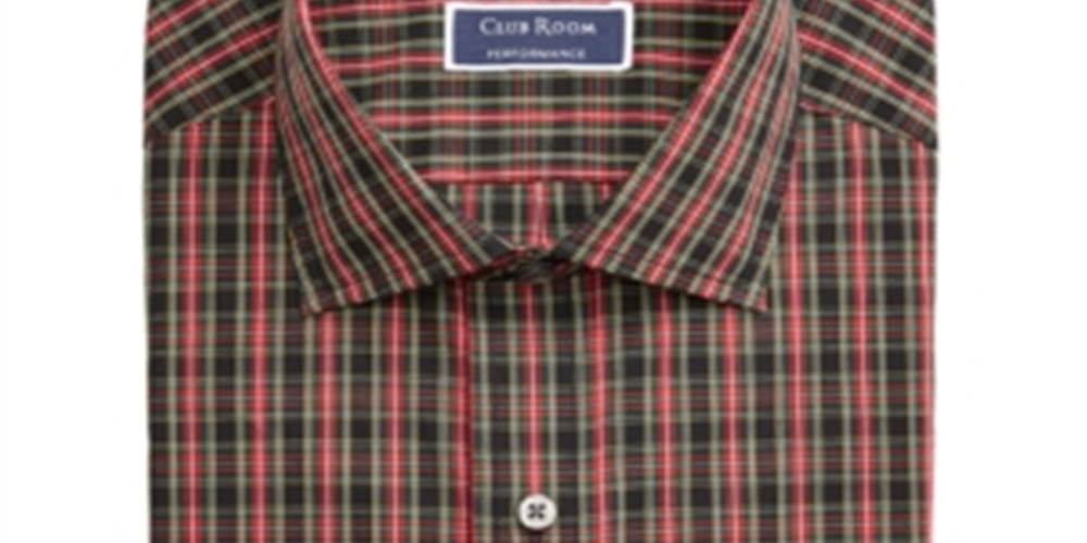 Camisa social masculina Club Room Classic Regular Fit Stretch resistente a rugas, xadrez, vermelha, tamanho 17