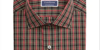 Camisa social masculina Club Room Classic Regular Fit Stretch resistente a rugas, xadrez, vermelha, tamanho 17