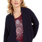 Cardigan feminino estilo &amp; co, tricô grosso, aberto na frente, azul-marinho, tamanho grande