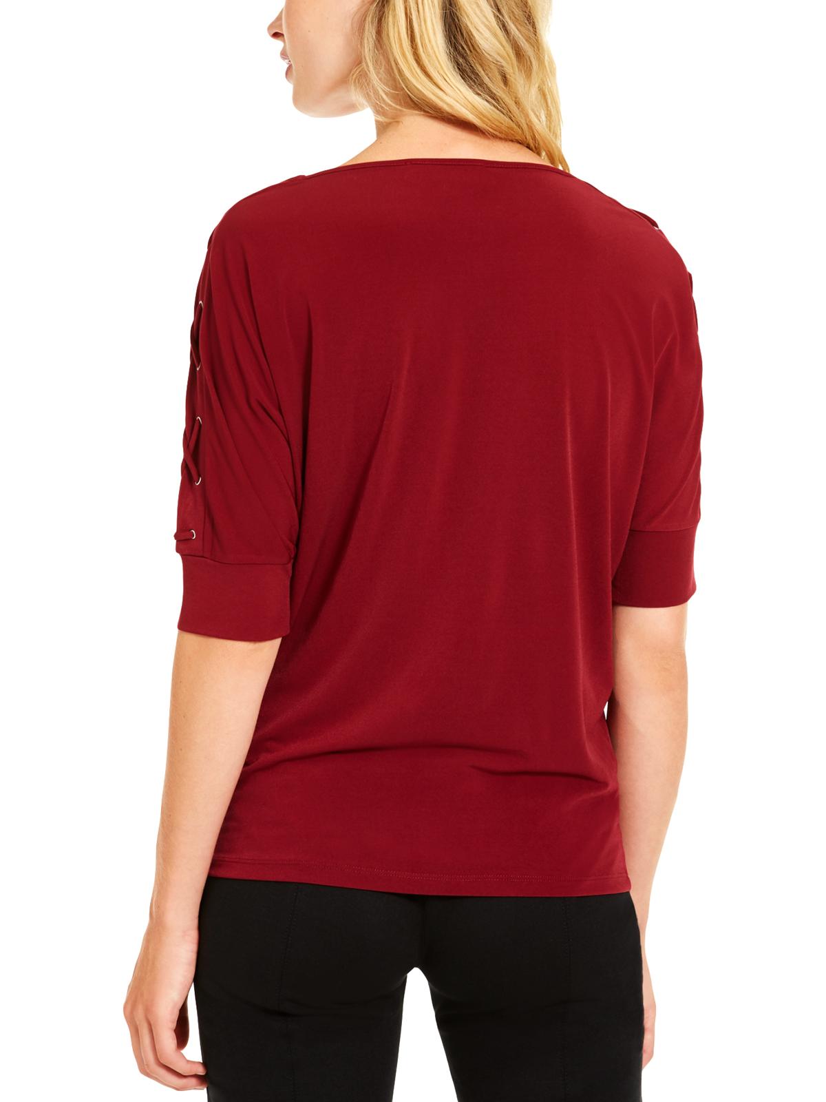 Blusa feminina Michael Kors com decote em joia e manga curta, vermelha, tamanho pequeno P