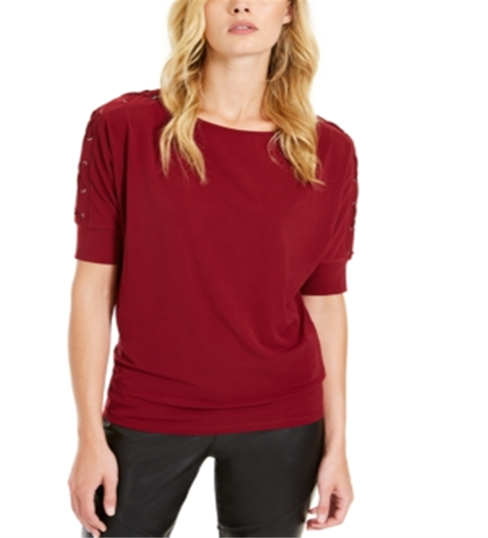 Blusa feminina Michael Kors com decote em joia e manga curta, vermelha, tamanho pequeno P
