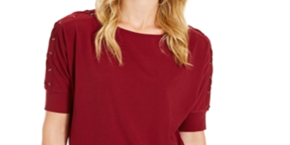 Blusa feminina Michael Kors com decote em joia e manga curta, vermelha, tamanho pequeno P