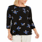 Top feminino com pregas florais Charter Club, preto, tamanho pequeno grande