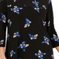 Top feminino com pregas florais Charter Club, preto, tamanho pequeno grande