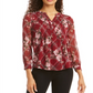 Charter Club Top Feminino Estampa Mista Gola Dividida Vermelho Floral Tamanho Pequeno G