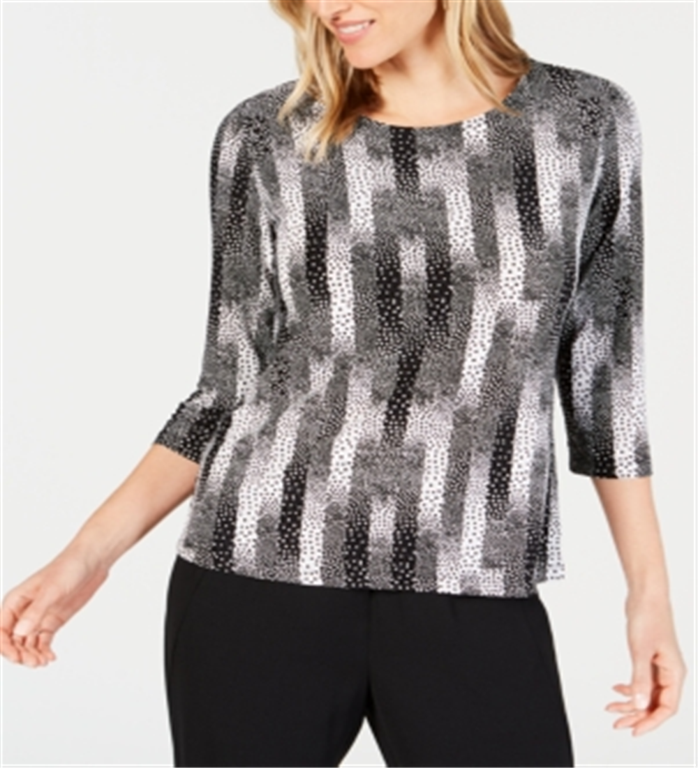 Blusa feminina estampada em jacquard, preta, tamanho pequeno, P/M