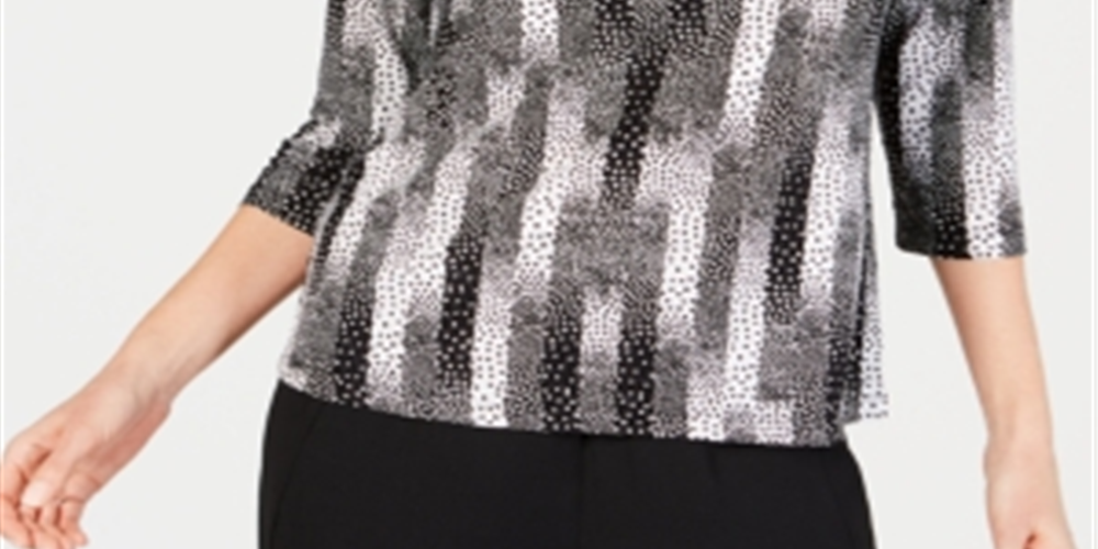 Blusa feminina estampada em jacquard, preta, tamanho pequeno, P/M
