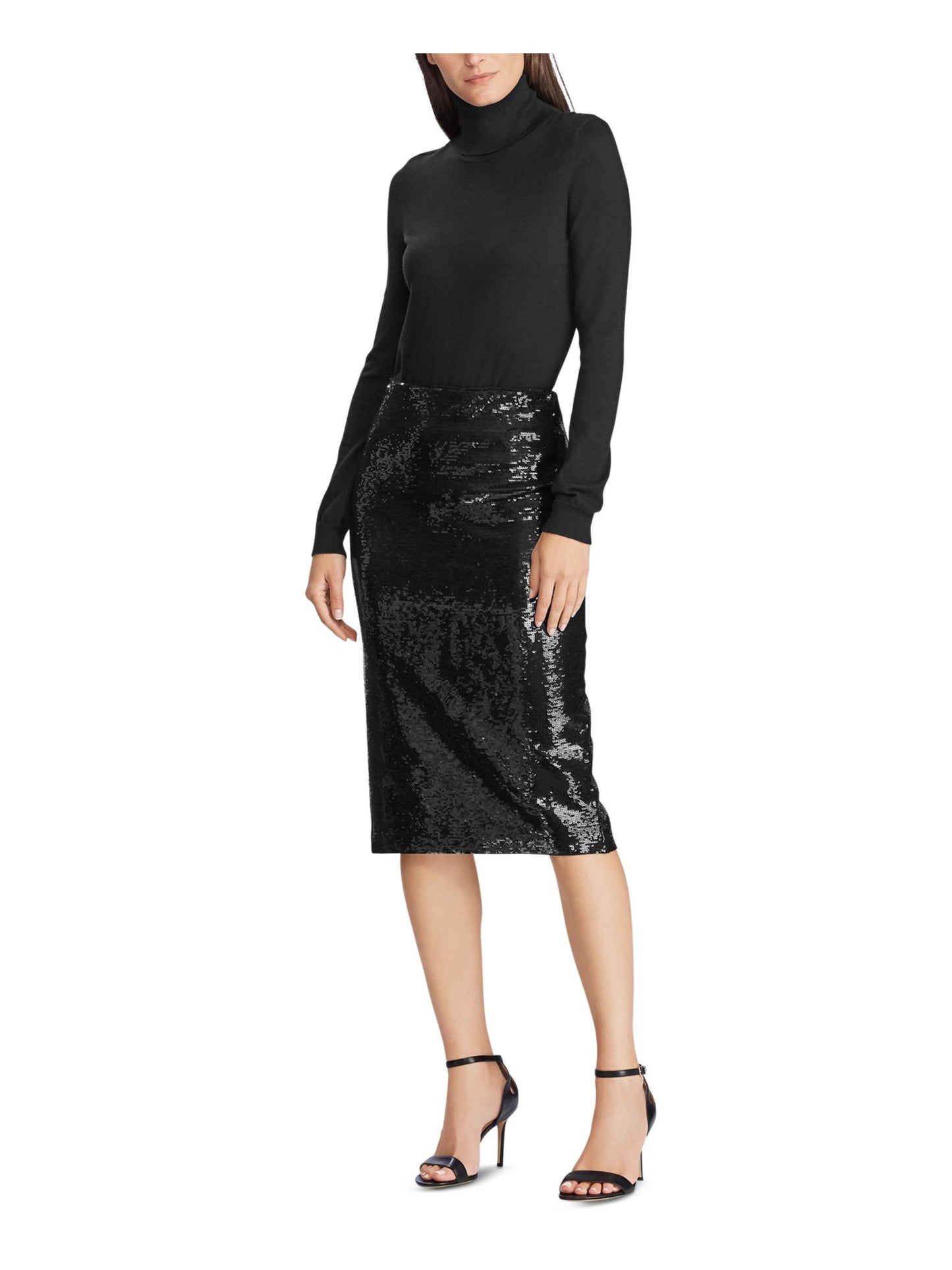Saia lápis com lantejoulas Ralph Lauren feminina, preta, tamanho grande