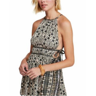 Free People Feminino Marfim Estampado Sem Mangas Halter Mini Bainha Top Branco Tamanho Grande