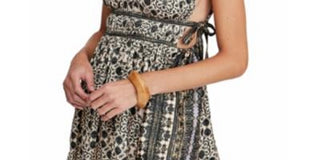 Free People Feminino Marfim Estampado Sem Mangas Halter Mini Bainha Top Branco Tamanho Grande