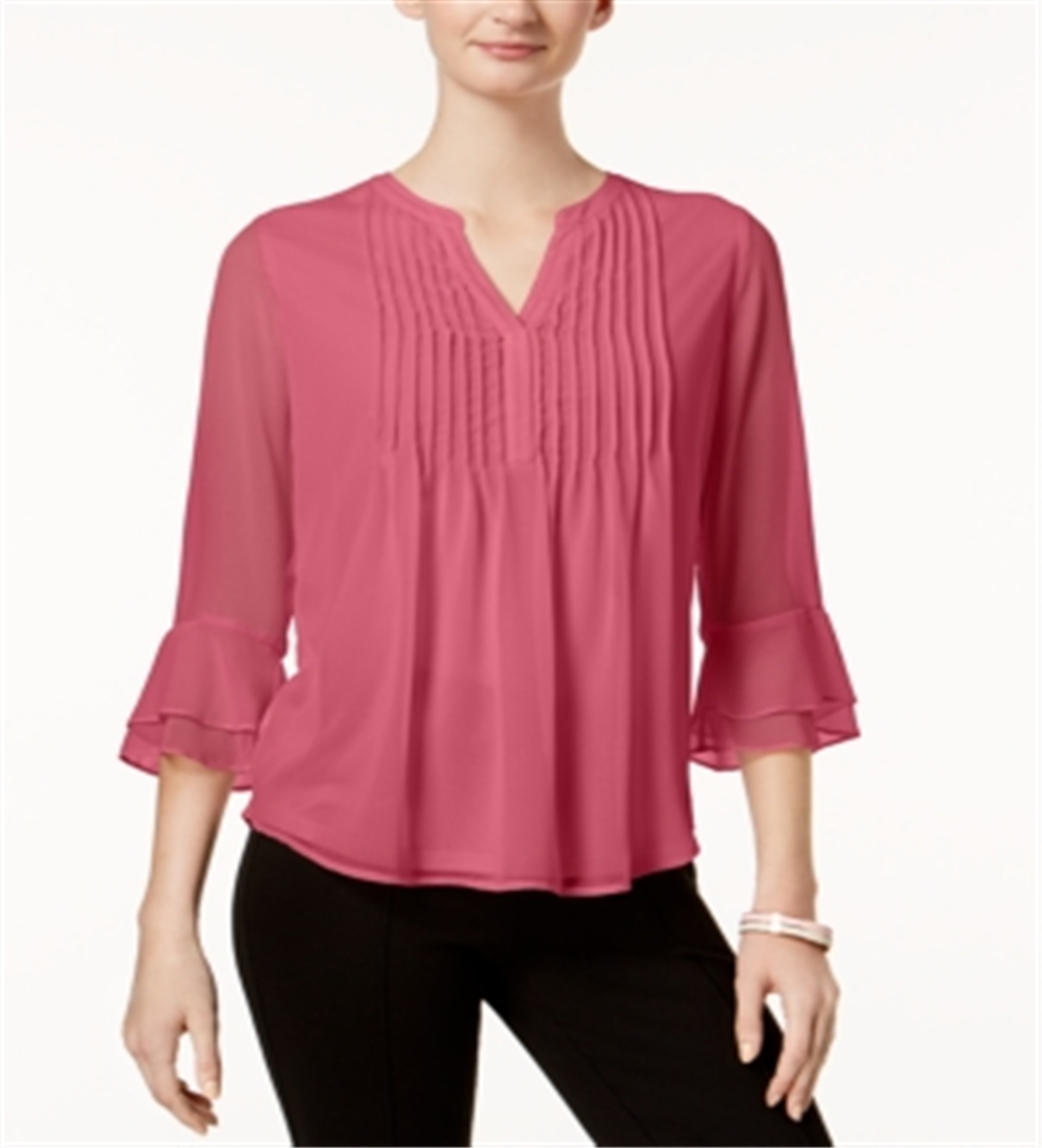 Charter Club Feminino Babados Duplos Sólidos Pintuck Top Rosa Tamanho Pequeno Grande
