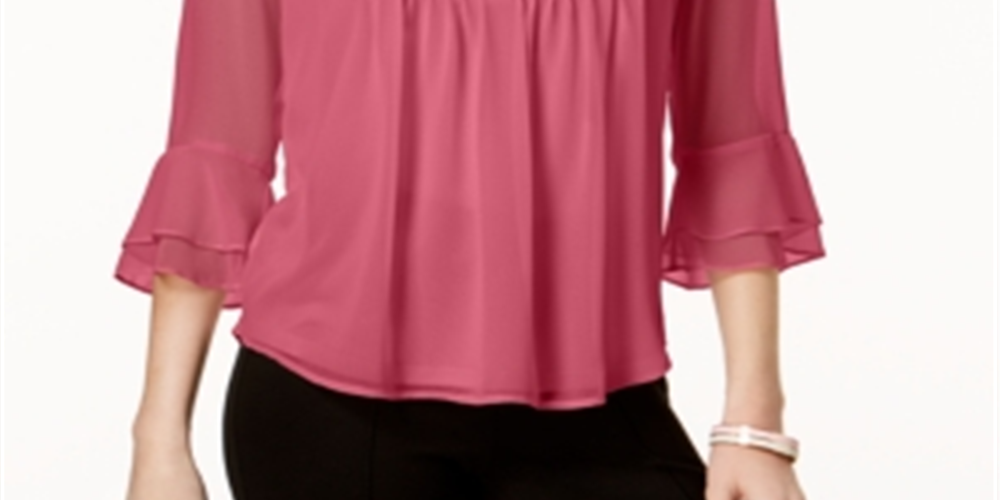 Charter Club Feminino Babados Duplos Sólidos Pintuck Top Rosa Tamanho Pequeno Grande