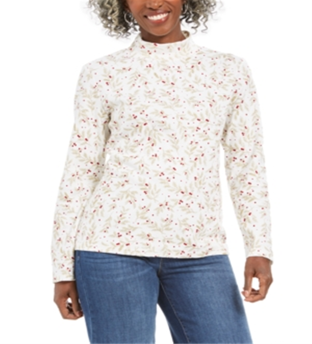Karen Scott Blusa Feminina Estampada Wheat Fields Gola Simulada Branca Tamanho Pequeno P