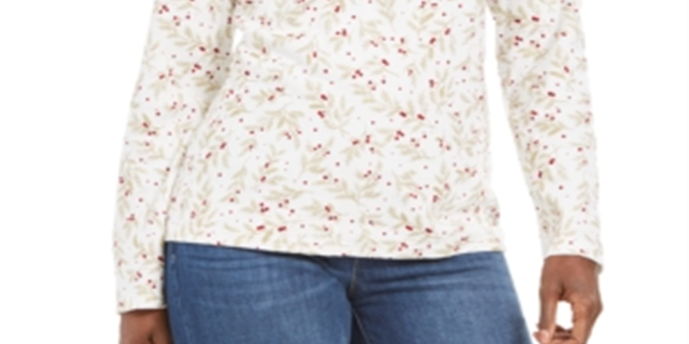 Karen Scott Blusa Feminina Estampada Wheat Fields Gola Simulada Branca Tamanho Pequeno P