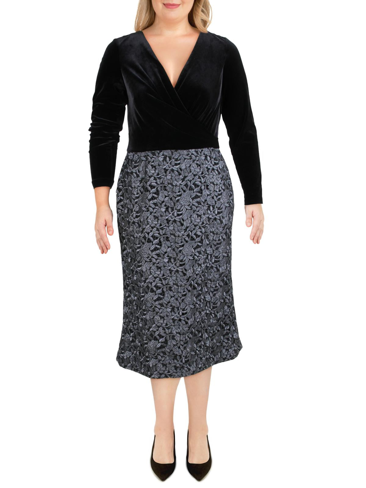 Ralph Lauren Women's Sharlene Velvet Lace Cocktail Dress Black Size 2