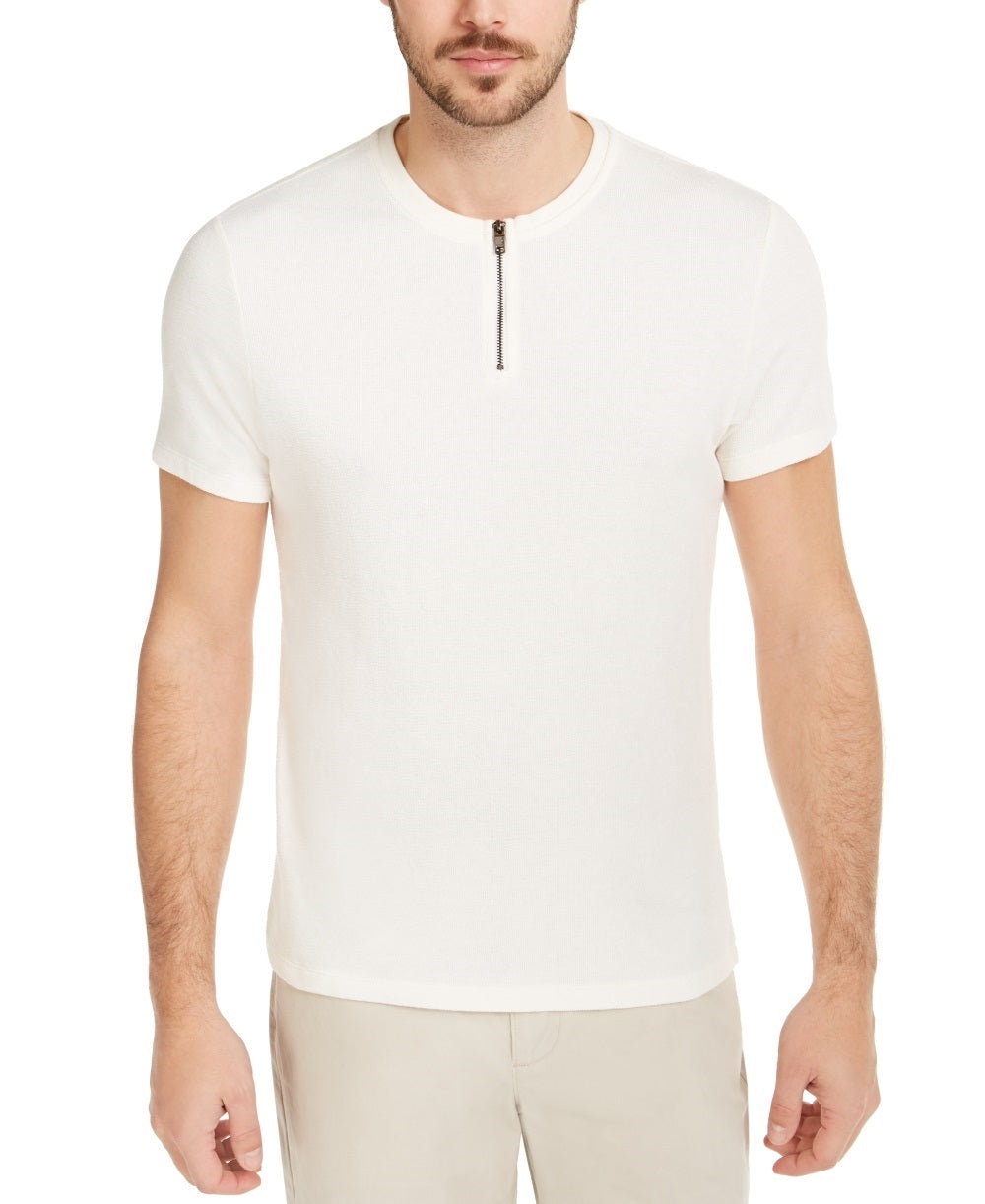 Camiseta masculina Alfani Terry com zíper de um quarto, bege, tamanho GG