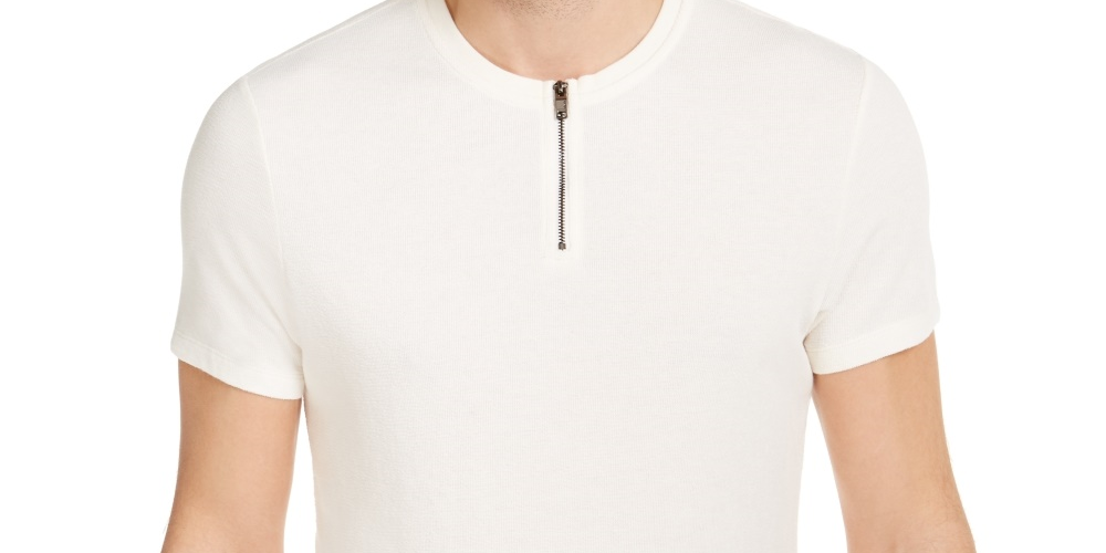 Camiseta masculina Alfani Terry com zíper de um quarto, bege, tamanho GG