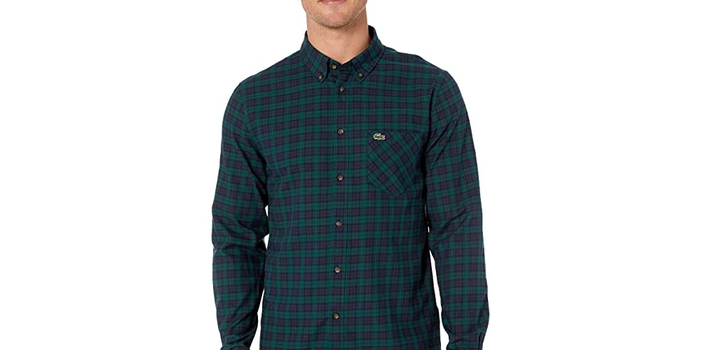 Camisa xadrez de algodão masculina Lacoste Regular Fit Azul Tamanho 38