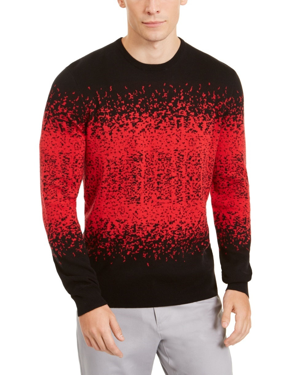 Suéter masculino Alfani com gola redonda e estampa Ombre Rib, vermelho, tamanho pequeno