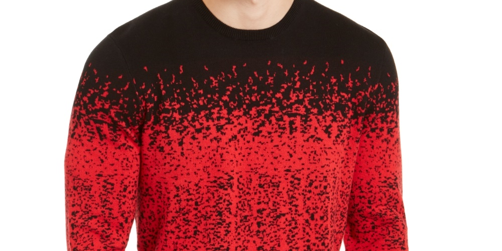 Suéter masculino Alfani com gola redonda e estampa Ombre Rib, vermelho, tamanho pequeno