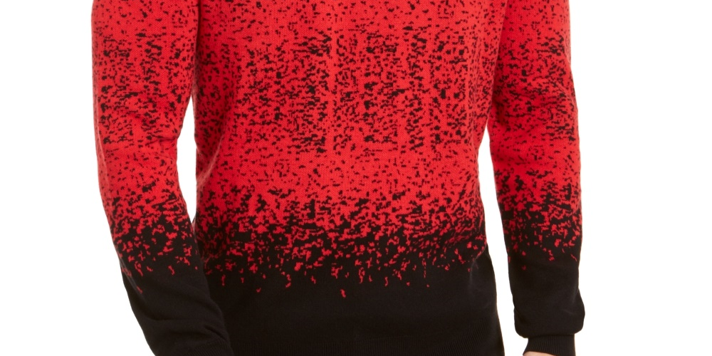 Suéter masculino Alfani com gola redonda e estampa Ombre Rib, vermelho, tamanho pequeno