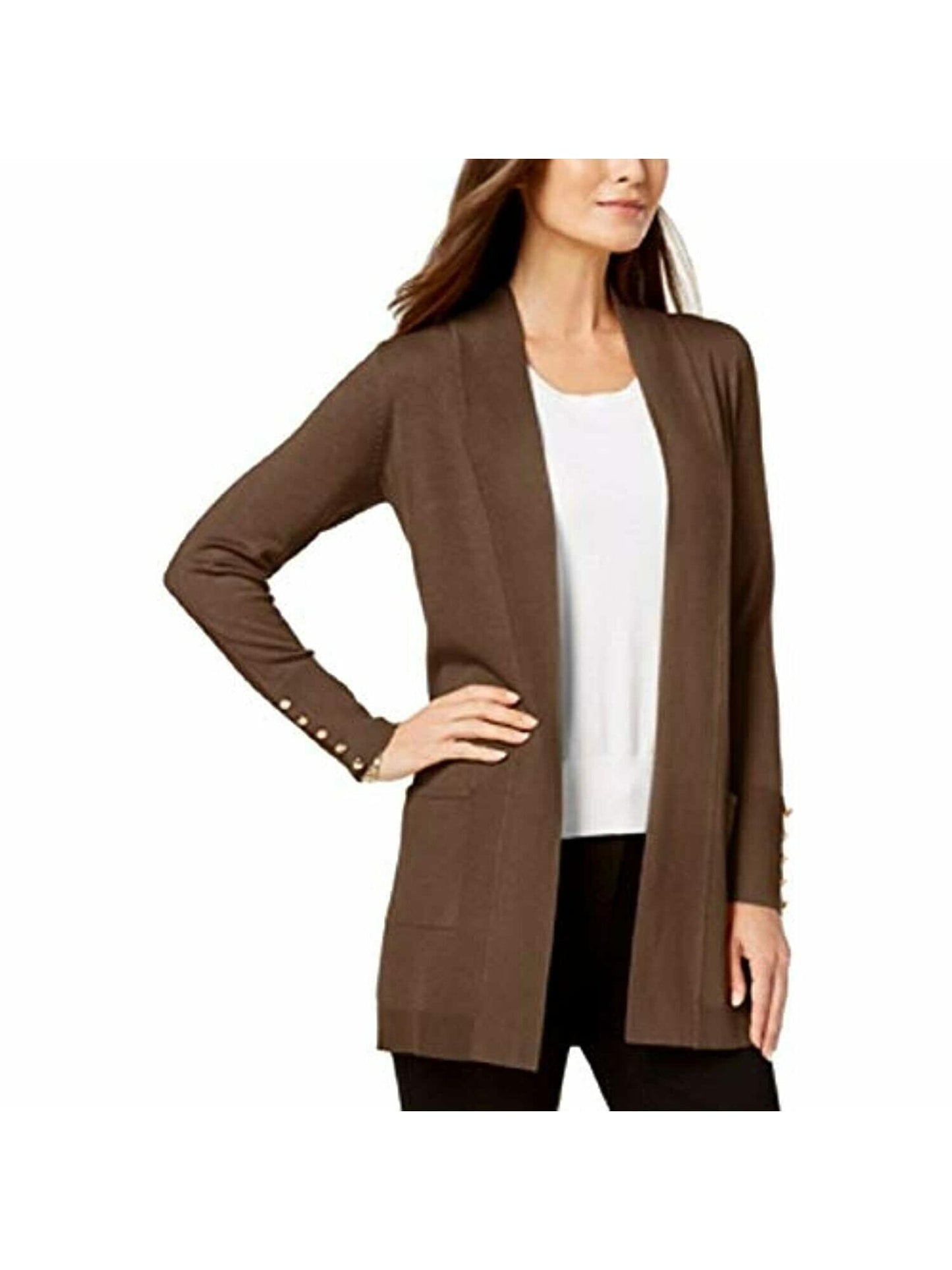 Cardigan feminino JM Collection com frente aberta, marrom, tamanho pequeno P