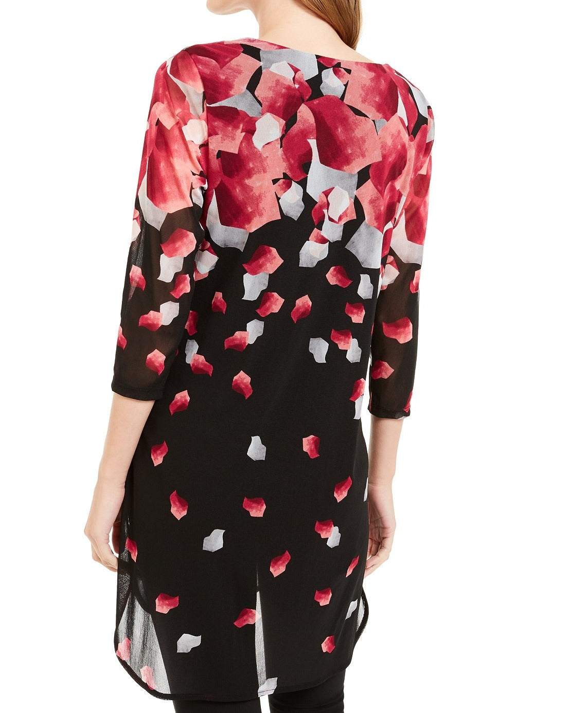 Túnica feminina Alfani estampada com manga 3/4 rosa e preta, tamanho pequeno P