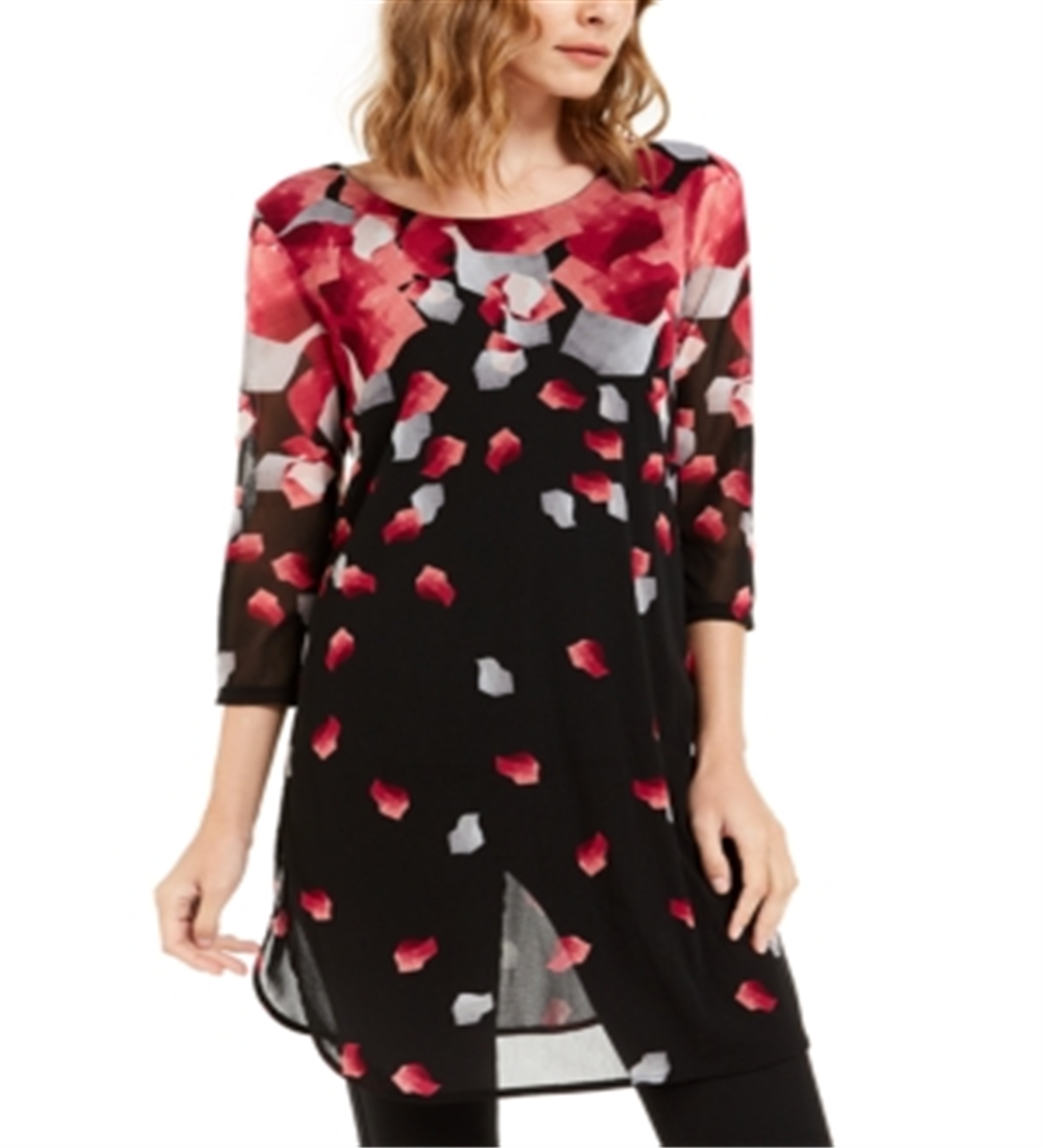 Túnica feminina Alfani estampada com manga 3/4 rosa e preta, tamanho pequeno P