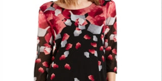 Túnica feminina Alfani estampada com manga 3/4 rosa e preta, tamanho pequeno P