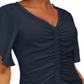 Blusa feminina com franzido frontal INC International Concepts, azul-marinho, tamanho pequeno G