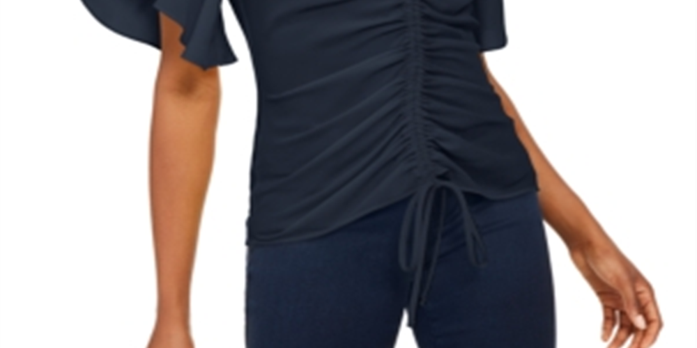 Blusa feminina com franzido frontal INC International Concepts, azul-marinho, tamanho pequeno G