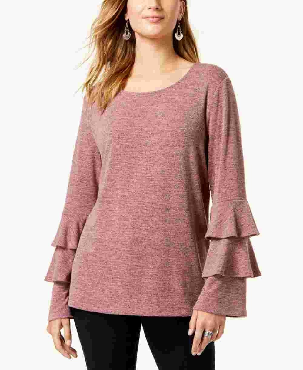 Blusa feminina com mangas em camadas Style &amp; Co, vermelha, tamanho médio