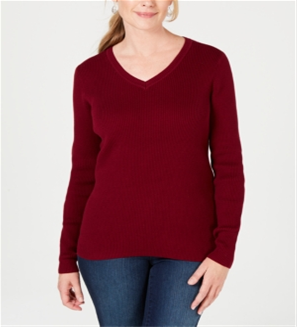 Karen Scott Suéter Feminino de Algodão com Malha Canelada, Tamanho Merlot, Pequeno P/M