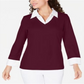 Blusa feminina Karen Scott de algodão com estampa em camadas, tamanho Merlot, pequena, P/M
