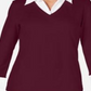 Blusa feminina Karen Scott de algodão com estampa em camadas, tamanho Merlot, pequena, P/M