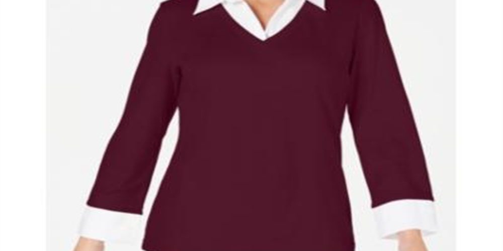 Blusa feminina Karen Scott de algodão com estampa em camadas, tamanho Merlot, pequena, P/M