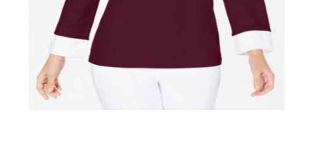 Blusa feminina Karen Scott de algodão com estampa em camadas, tamanho Merlot, pequena, P/M