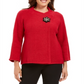 Blazer feminino com broche frontal cruzado JM Collection, vermelho, tamanho pequeno G
