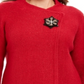 Blazer feminino com broche frontal cruzado JM Collection, vermelho, tamanho pequeno G