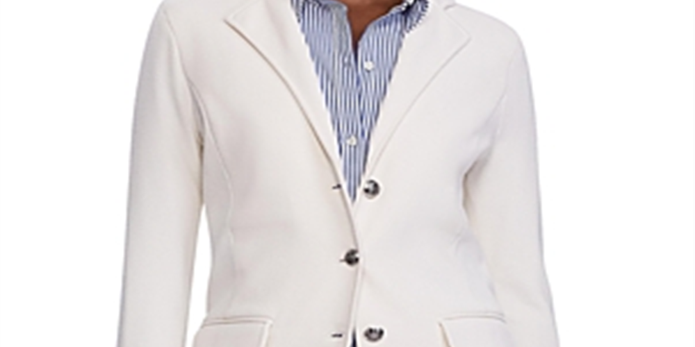 Ralph Lauren Blazer de malha slim fit feminino, tamanho GG, marfim